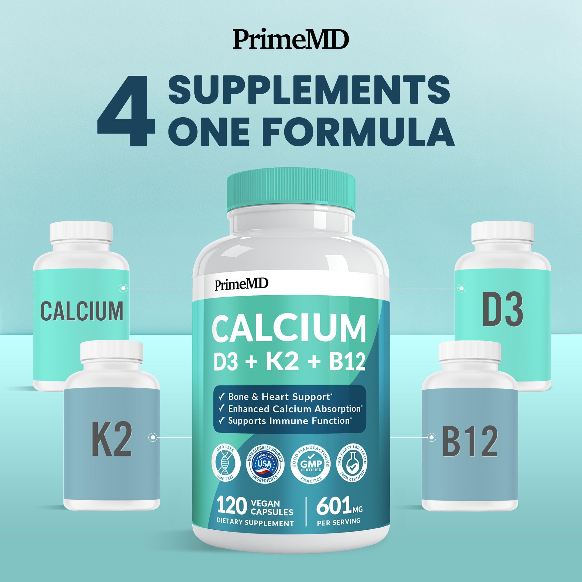 PrimeMD Calcium D3 K2 gélules, format végétalien pratique.