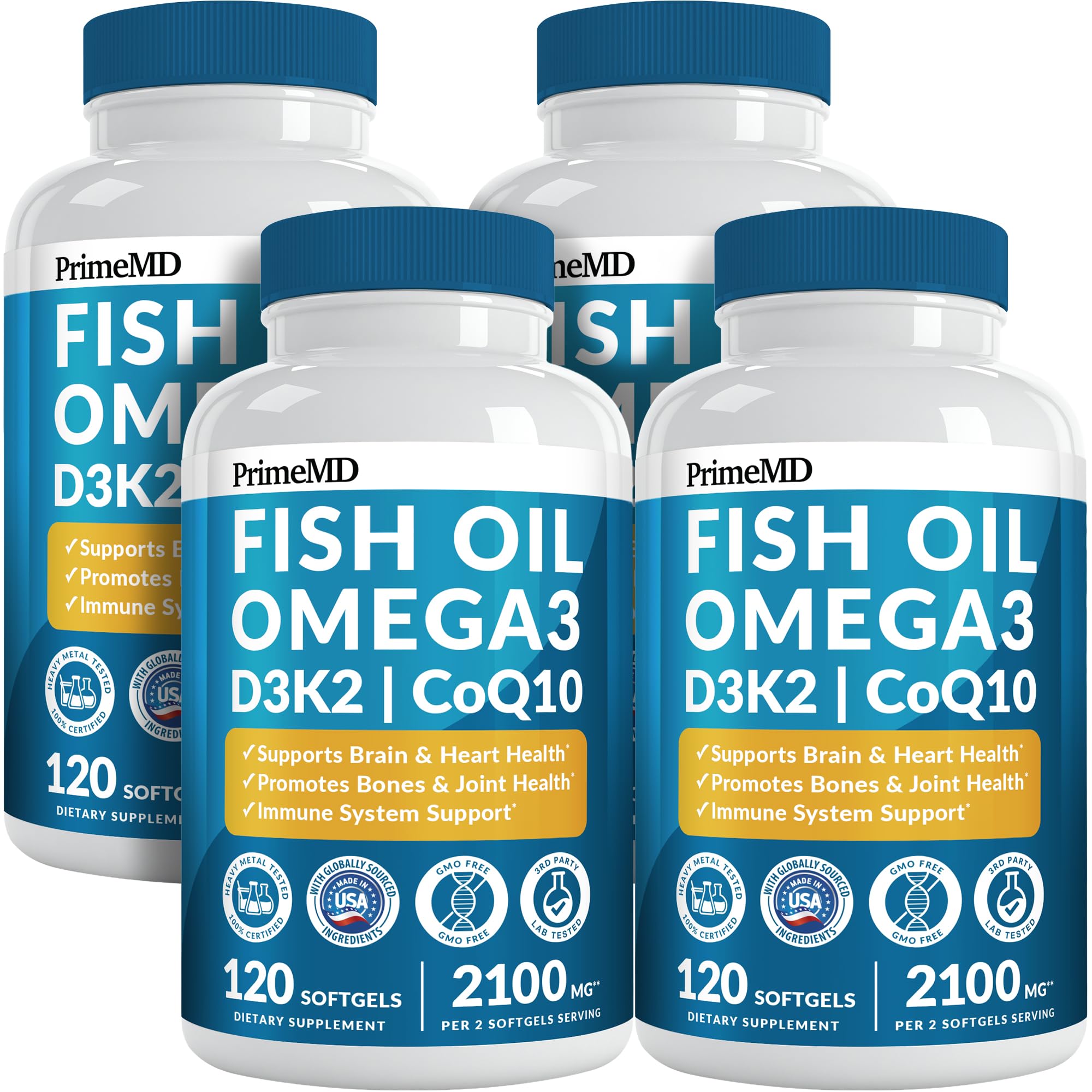 PrimeMD Omega-3: bouteille citron, soutien quotidien du cœur et du cerveau.