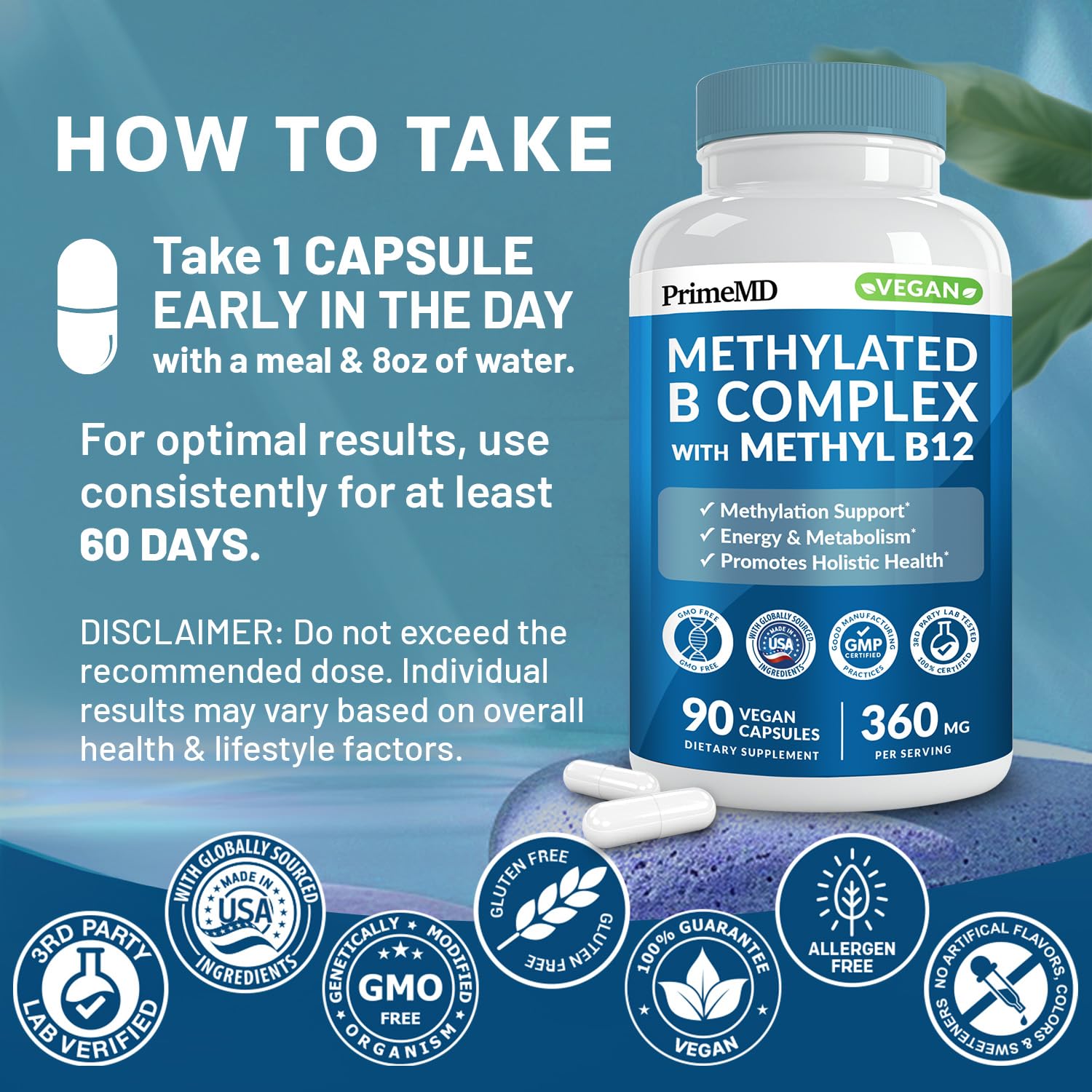PrimeMD Capsule du matin — prise quotidienne avec un verre d'eau.