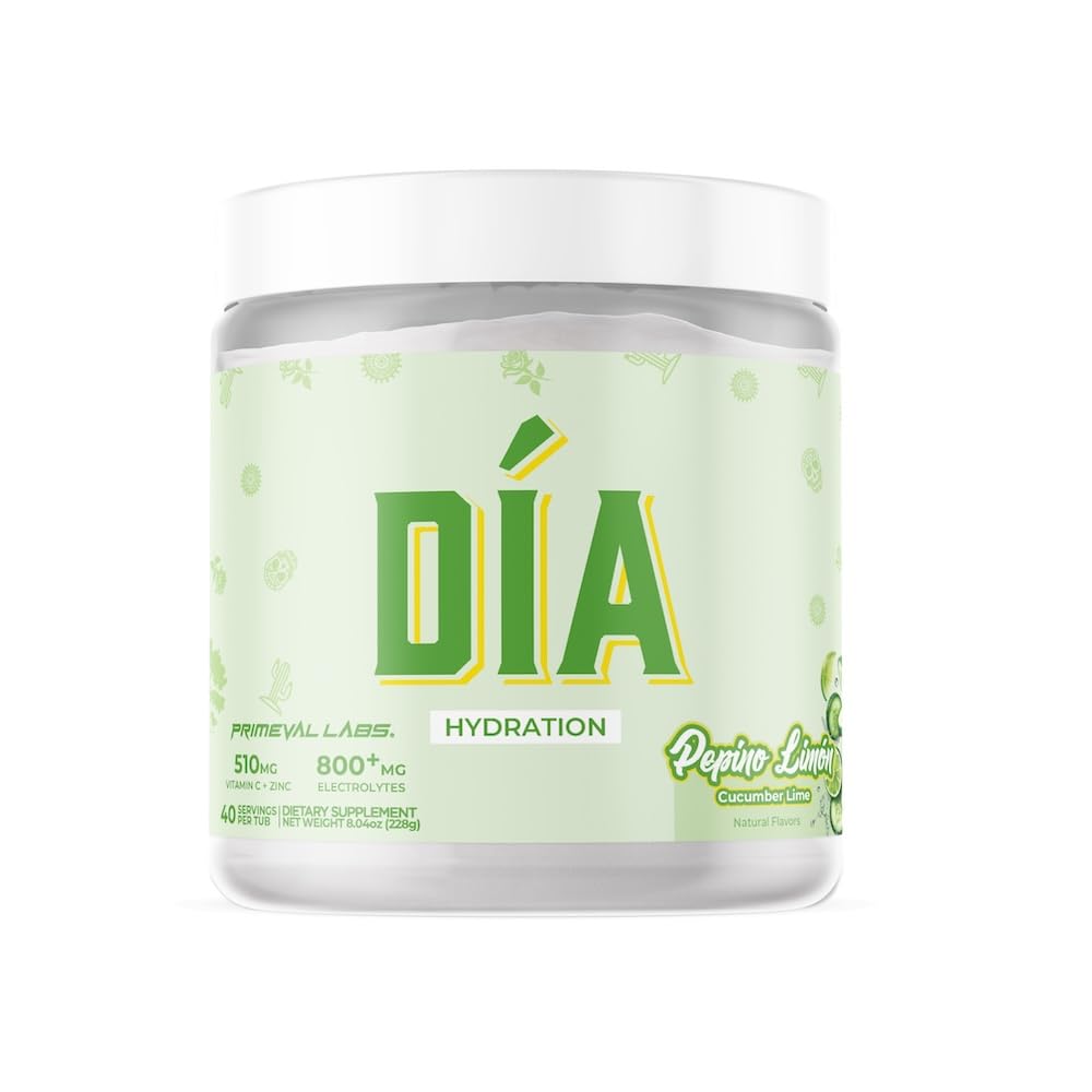 Primeval Labs DIA Hydration poudre Concombre-Citron, hydratation légère et rafraîchissante.