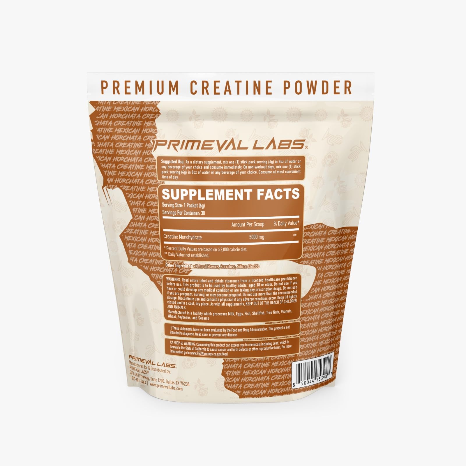 Primeval Labs Cratine Horchata — cuillere-doseuse pratique pour doser facilement après l'entraînement