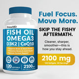 PrimeMD Omega-3: capsules 2000mg, faciles à prendre avec un repas.