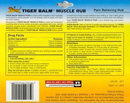 Prince Of Peace Tiger Balm Muscle Rub emballage et flacon, usage domestique pratique.
