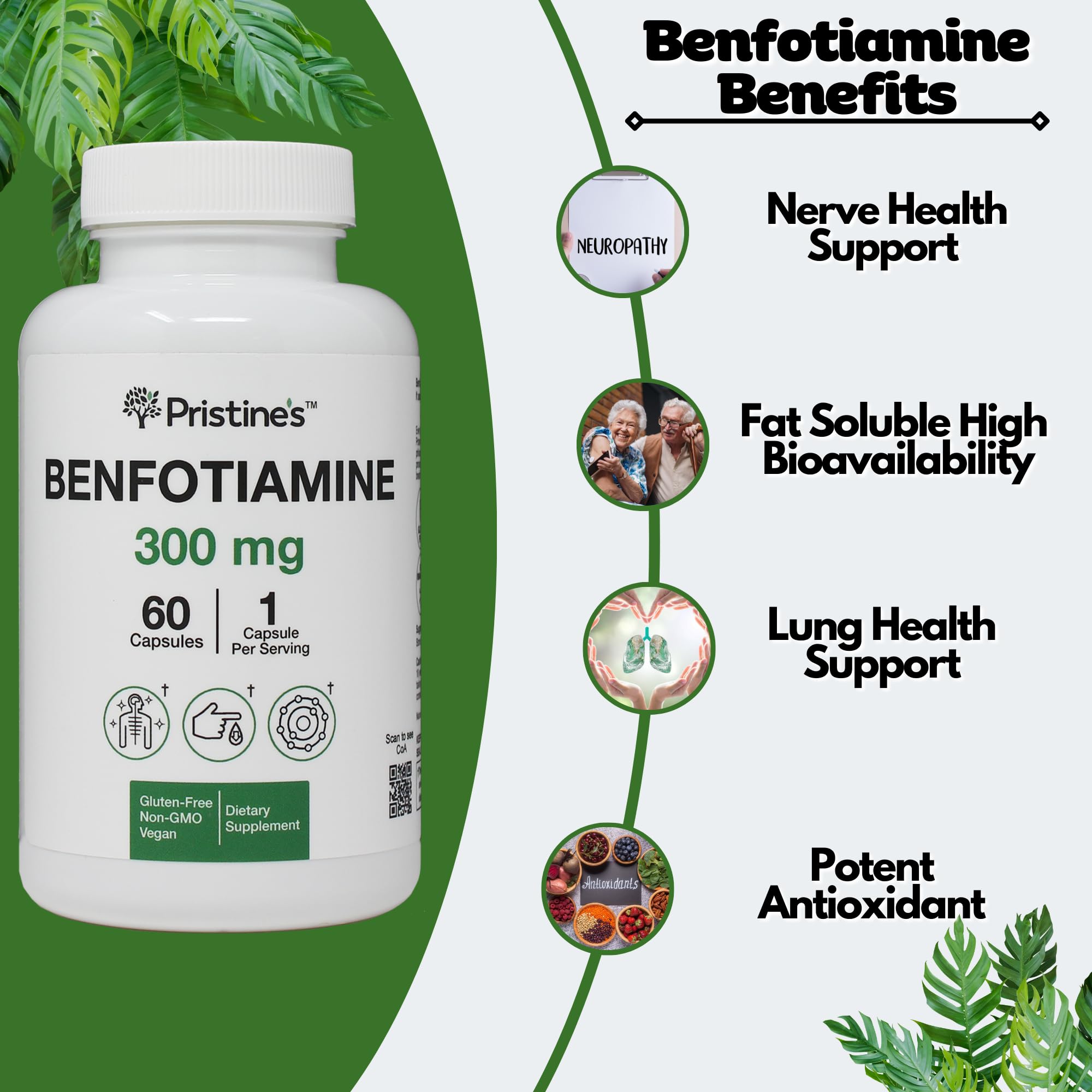 PRISTINE'S Benfotiamine — étiquette vegan non-GMO, transparence et choix éthique.