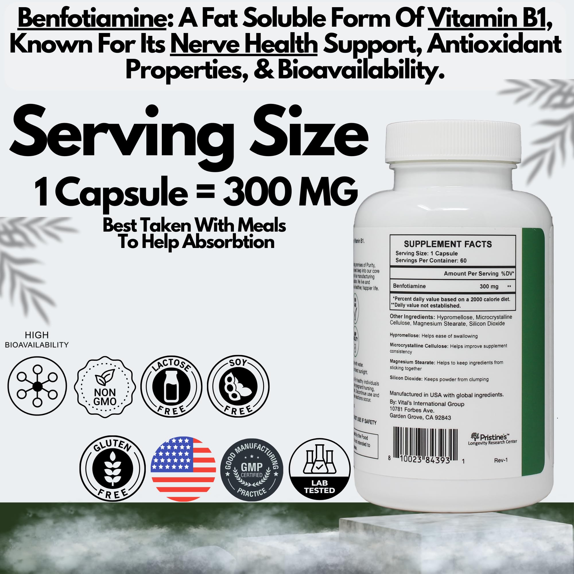 PRISTINE'S Benfotiamine — emballage 60 jours, approvisionnement pratique.