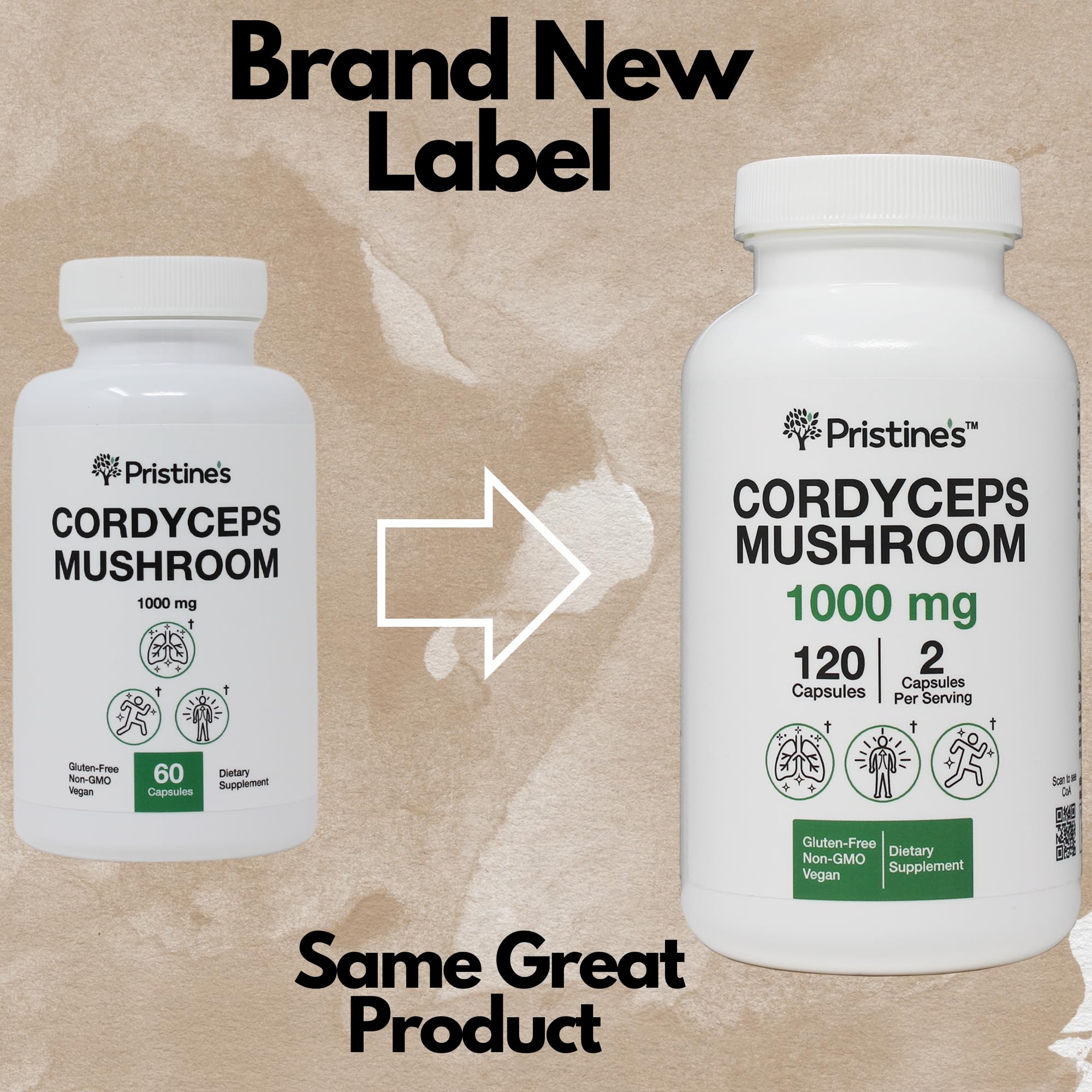 PRISTINE'S Cordyceps Capsules, dosage quotidien sur l'étiquette, endurance potentielle