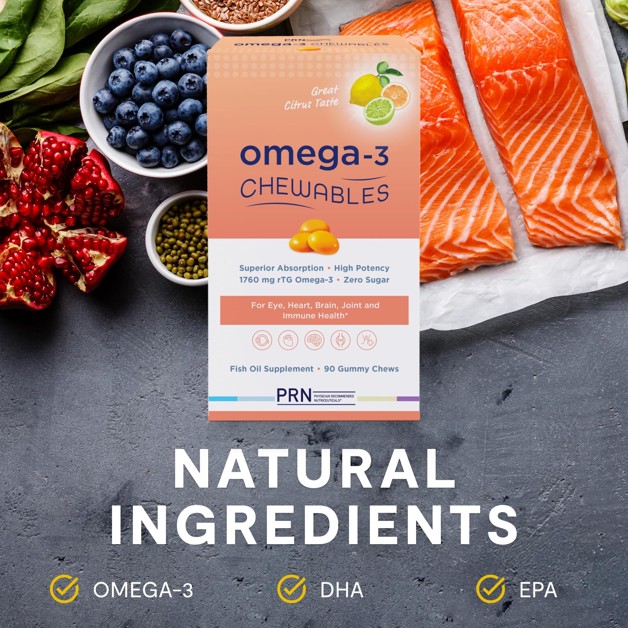 PRN Oméga-3 Gummy – goût citron, plaisir d’intégrer les oméga-3.