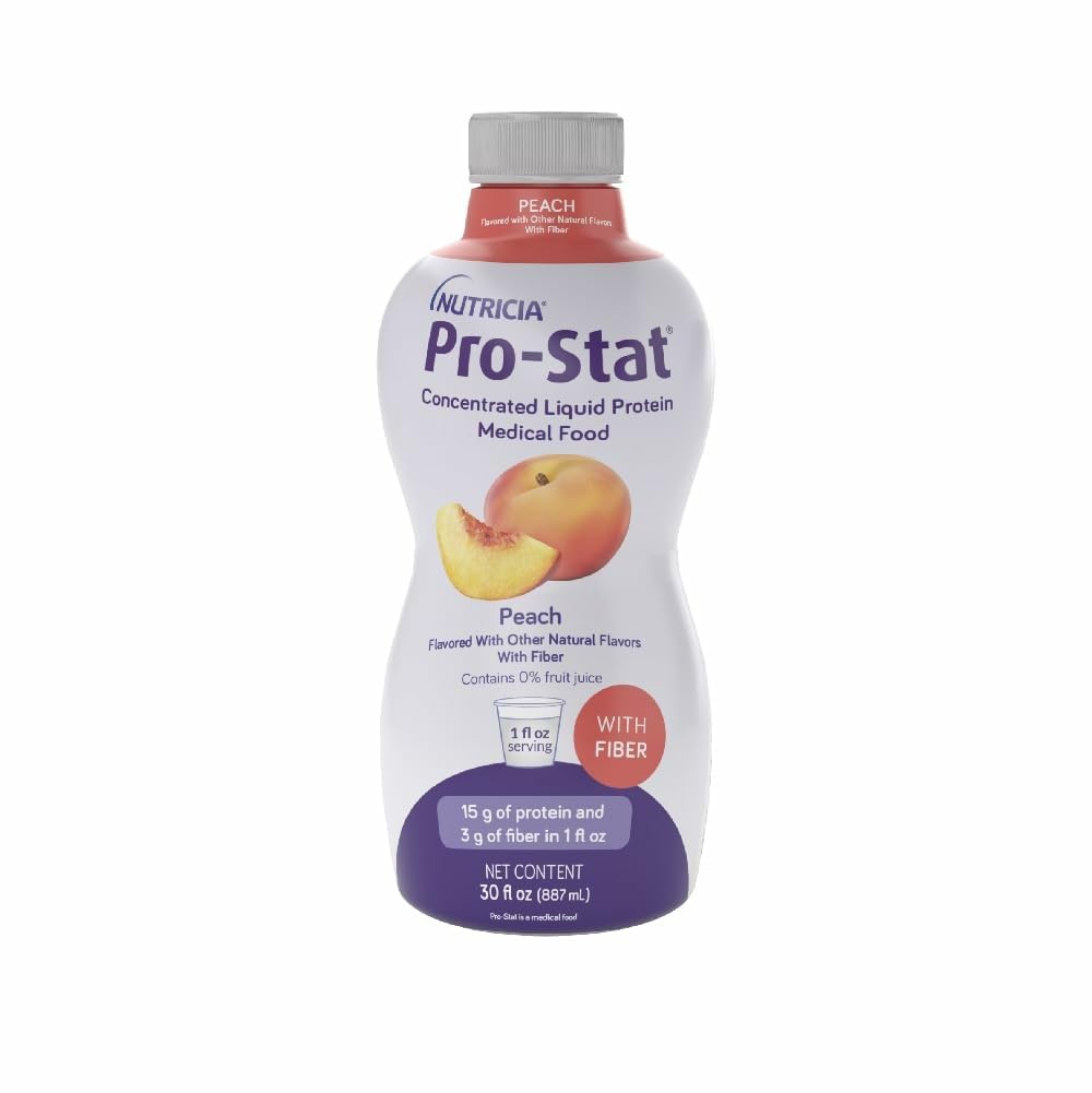 Pro-Stat Protéine Liquide Concentrée, bouteille pêche avec fibre, apport pratique.
