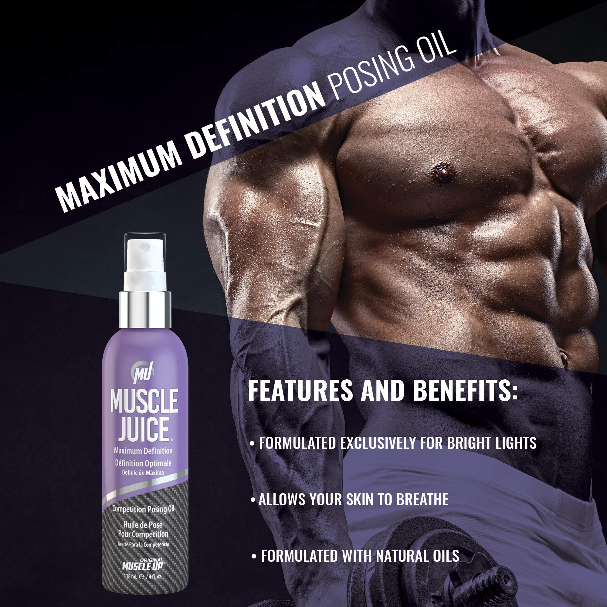 Pro Tan Muscle Juice, utilisation sur scène, peau qui respire sans surchauffe.