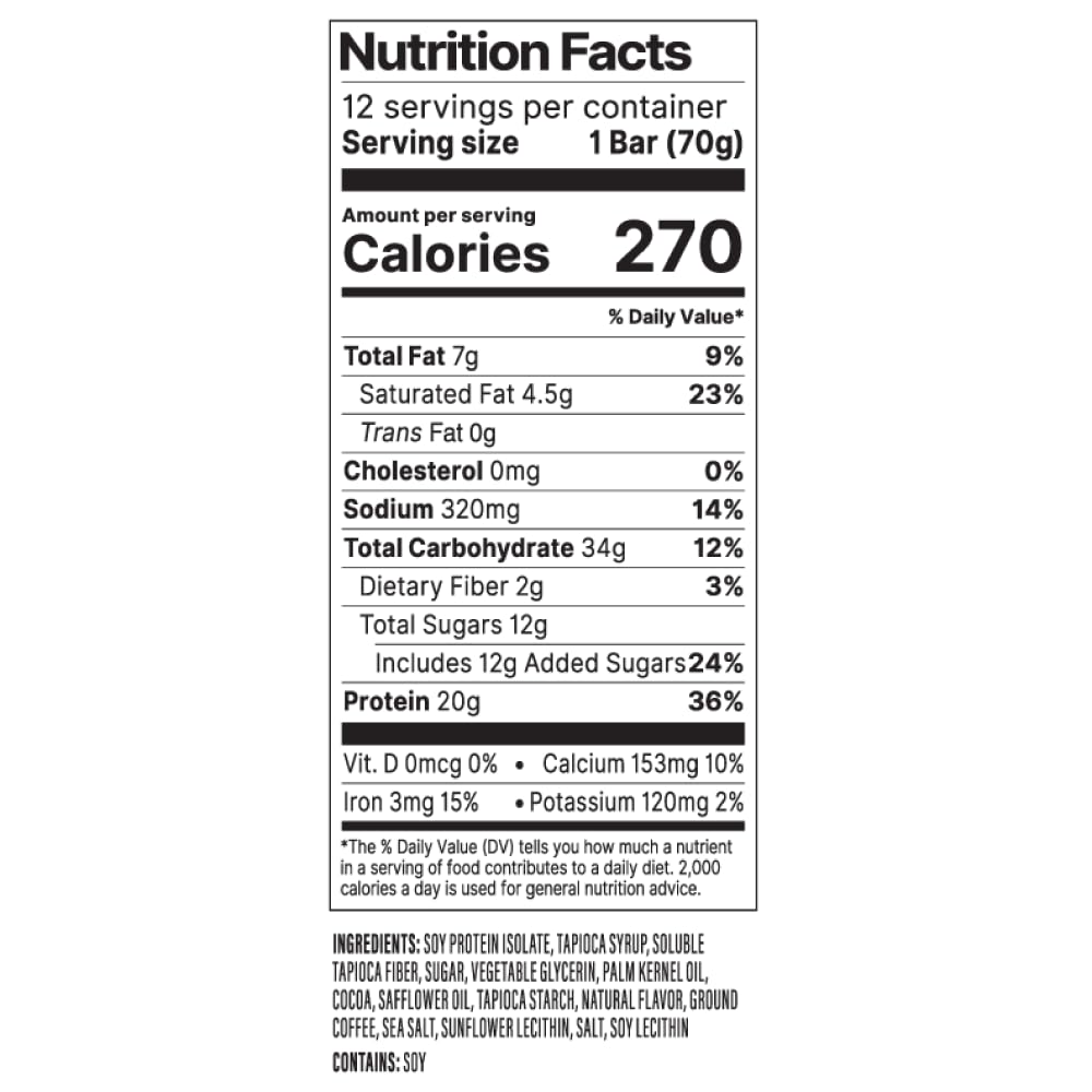 Ingrédients naturels de PROBAR Bar protéine Café sans gluten ni lactose