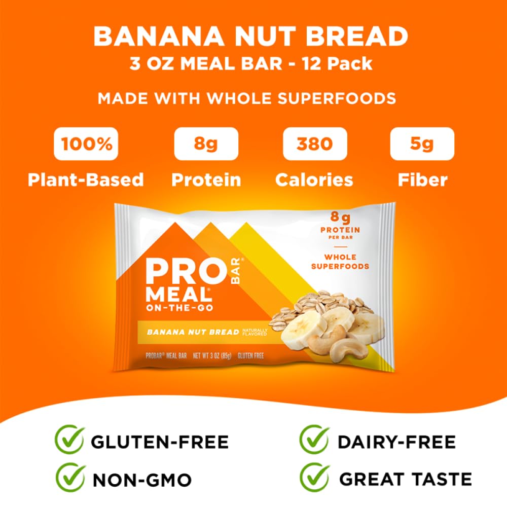 Barre PROBAR Banane-Noix-Pain sans gluten, pratique en déplacement.