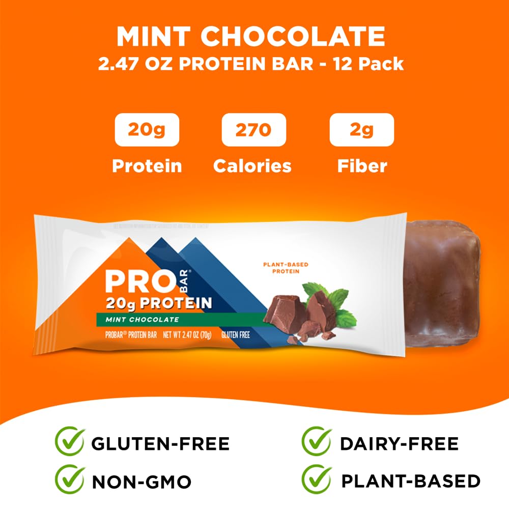 PROBAR Barre protéinée Menthe Chocolat, détail chocolat brillant, parfait en-cas post-entraînement.
