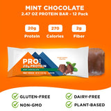 PROBAR Barre protéinée Menthe Chocolat, détail chocolat brillant, parfait en-cas post-entraînement.