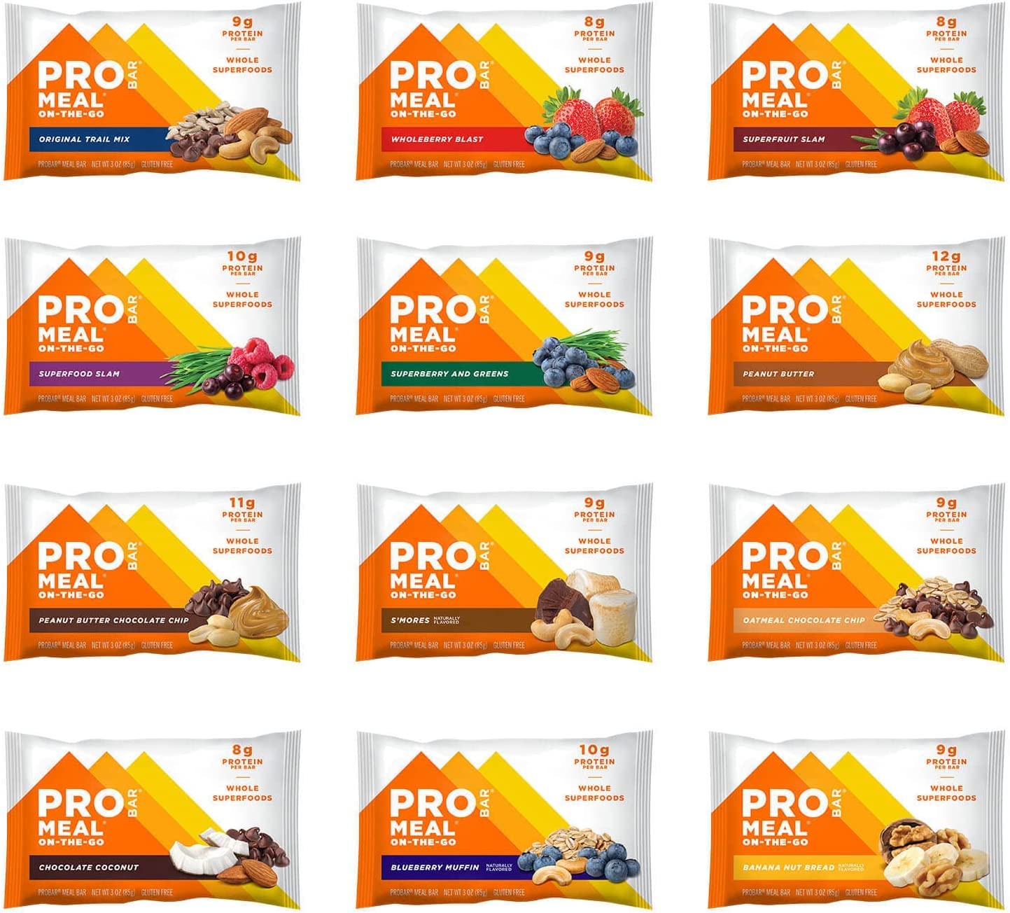 PROBAR barres repas – variété 12 saveurs pour snack rapide et nourrissant.