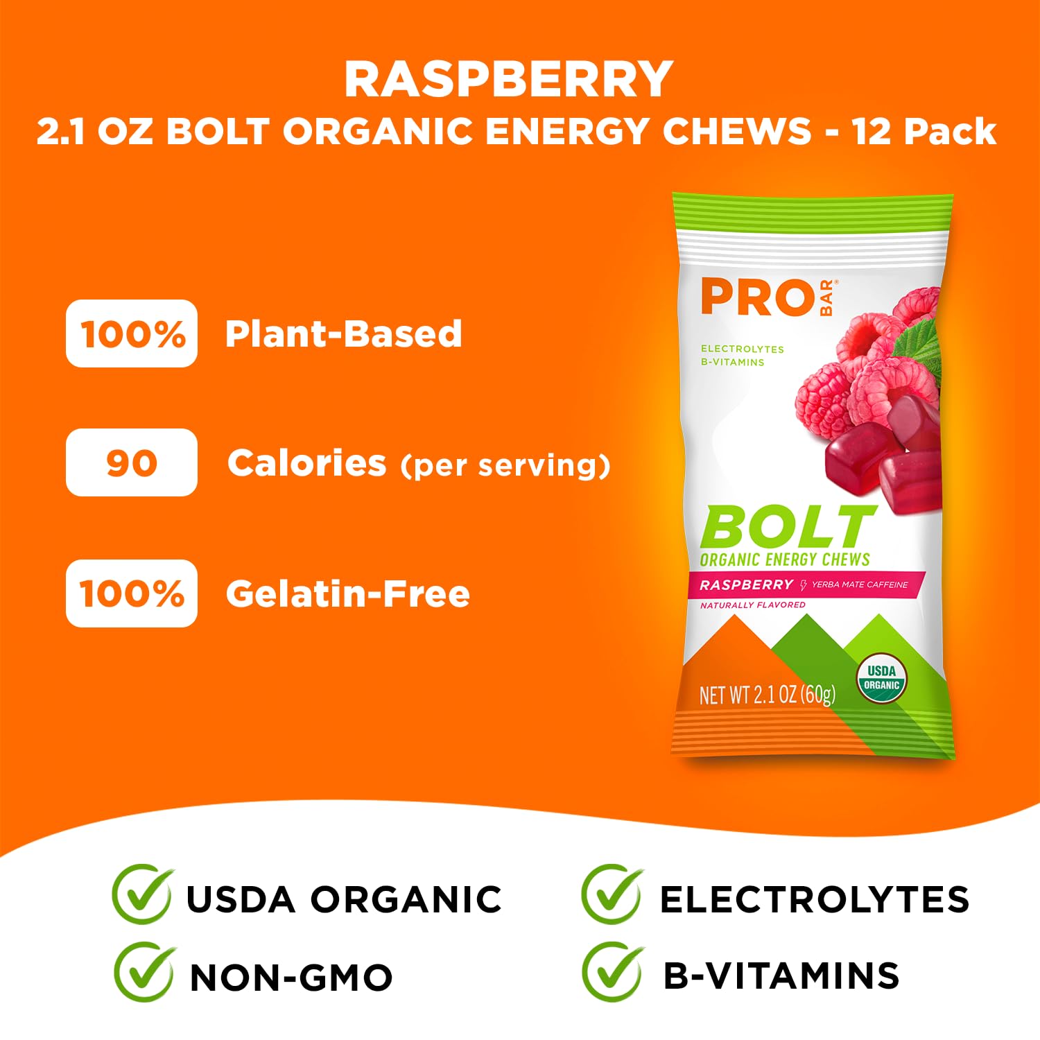 PROBAR BOLT friandises framboise flacon fermé, source de vitamines et énergie naturelle