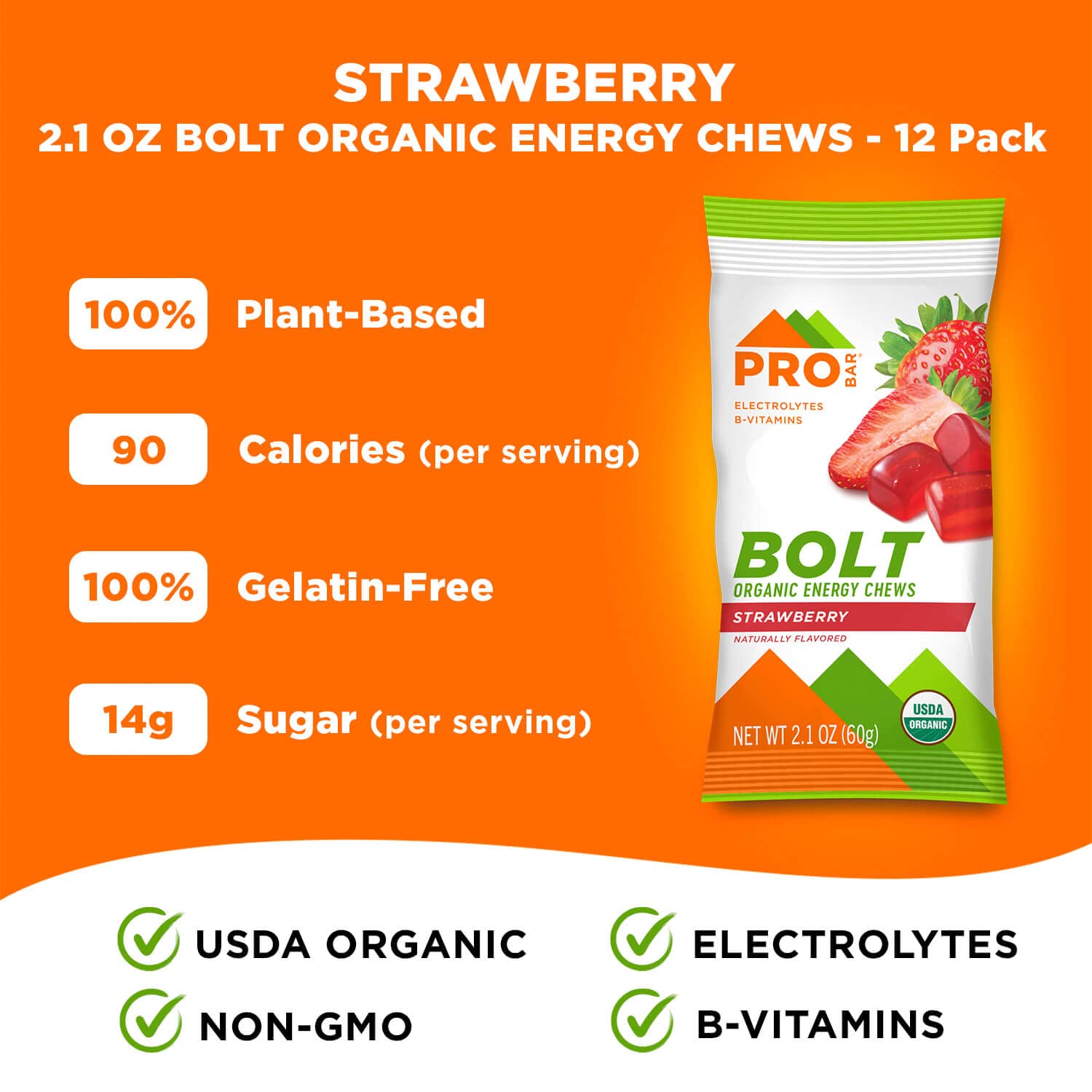 PROBAR Bolt ingrédients biologiques sans soja pour énergie propre.