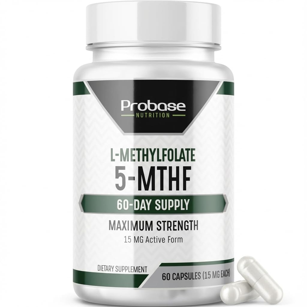 Probase Nutrition L-Méthylfolate 15 mg – Bouteille, support potentiel de l'humeur.