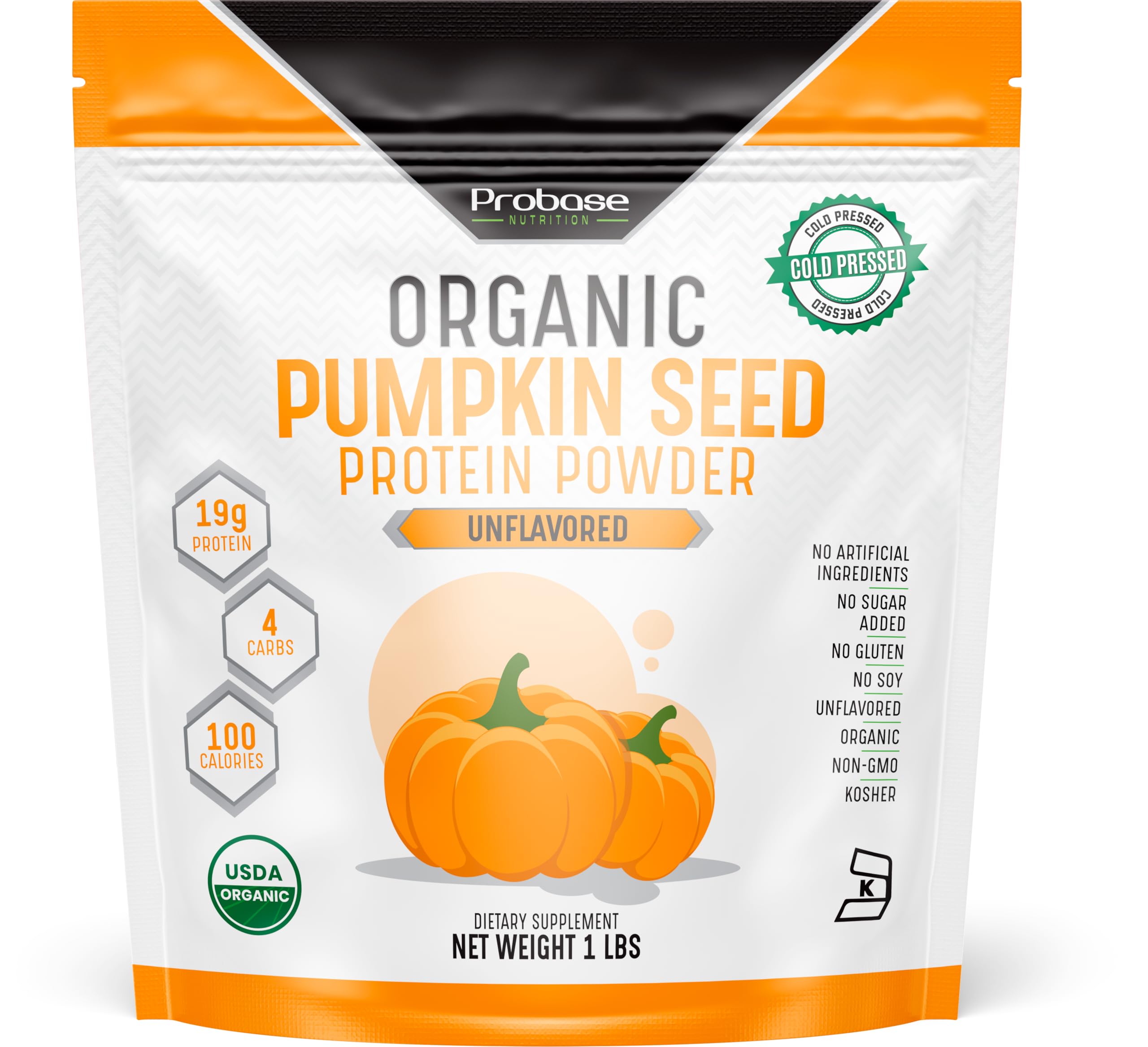 Probase Nutrition emballage poudre protéine graines de courge, pratique et neutre
