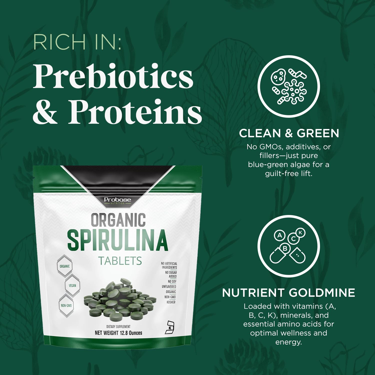 Probase Nutrition Spiruline – comprimés quotidiens pour nutrition equilibree.