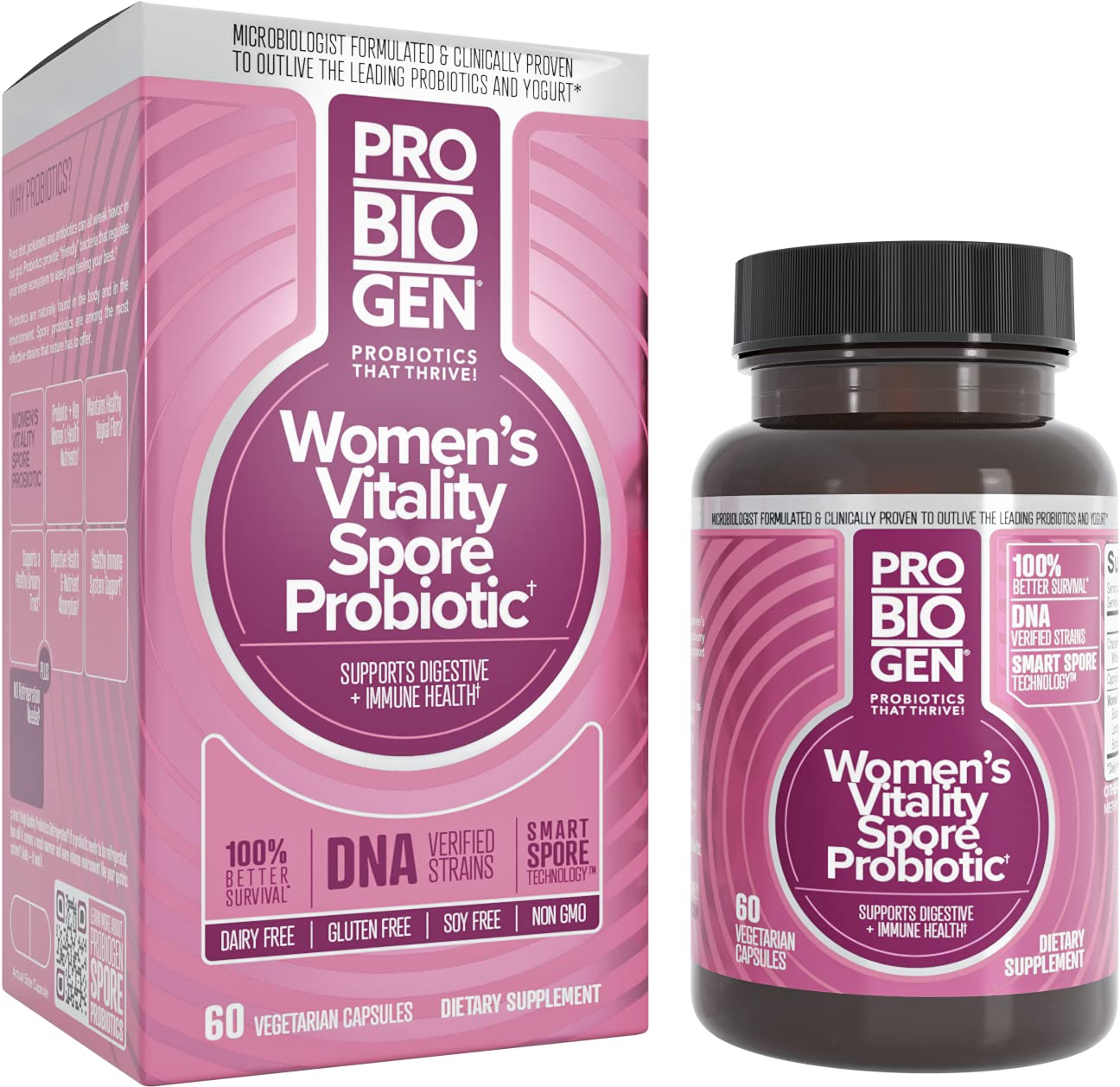 Probiogen Vitalité Femme – bouteille montrant des capsules pour digestion et équilibre vaginal.
