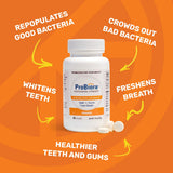 ProBiora Health bouteille tablettes orange professionnelles, prise pratique pour l'hygiène buccale.