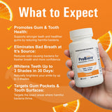 ProBiora Health prise quotidienne de tablettes orange, simplifiant l'entretien buccal.