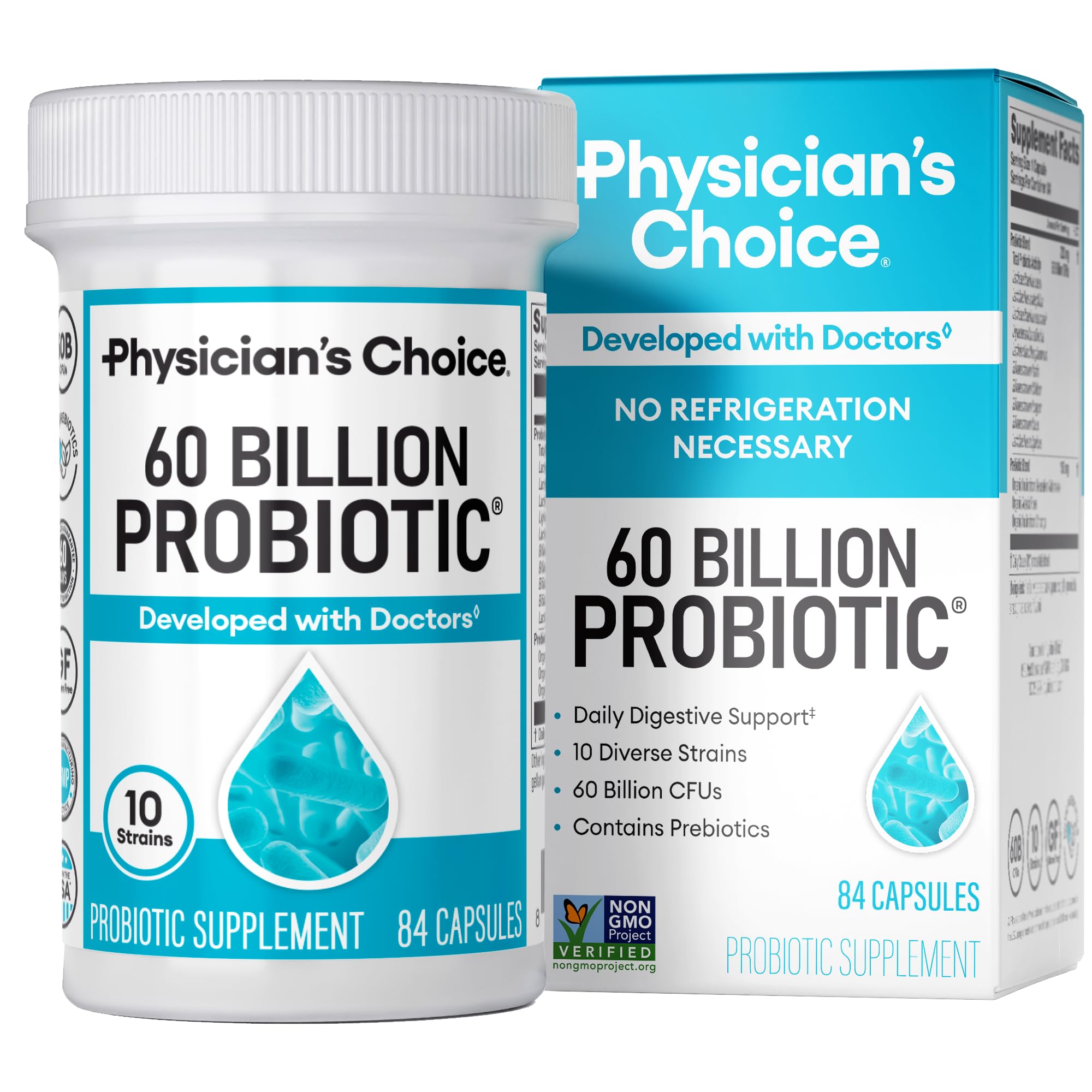 Physician's CHOICE Probiotiques flacon pour équilibre intestinal.