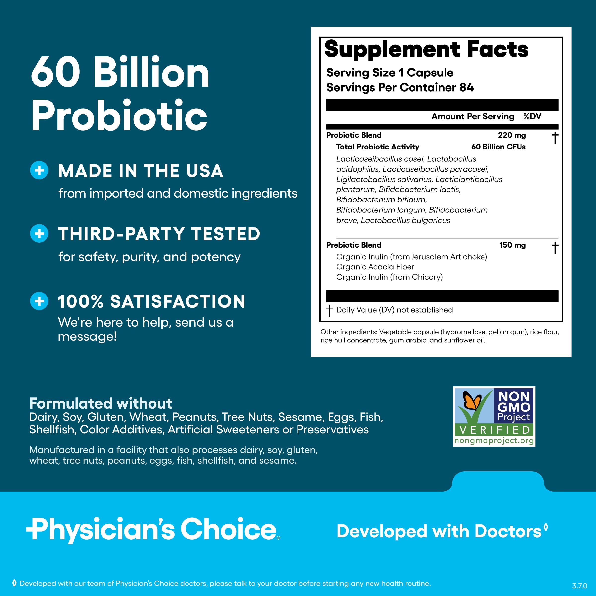 Physician's CHOICE Probiotiques équilibre intestinal au quotidien.