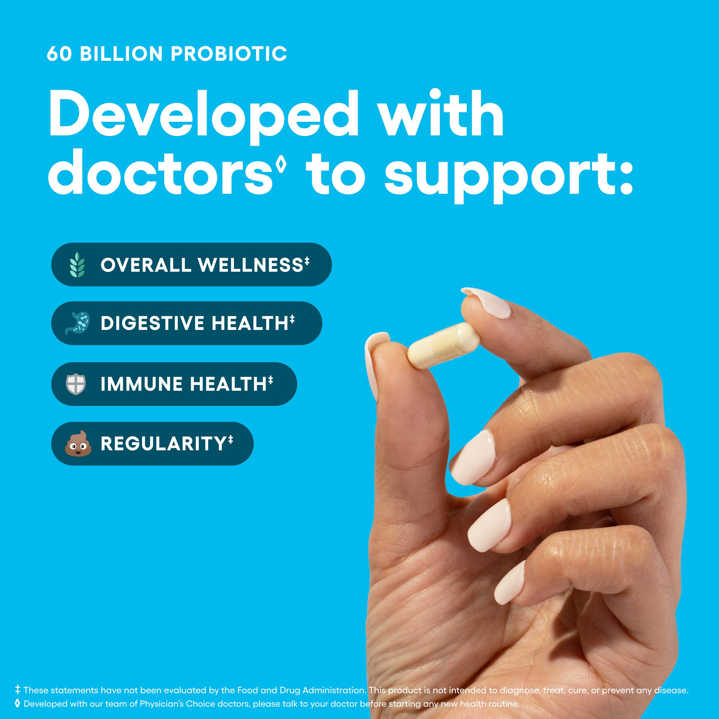 Physician's CHOICE Probiotiques capsules résistantes atteignant l’intestin.