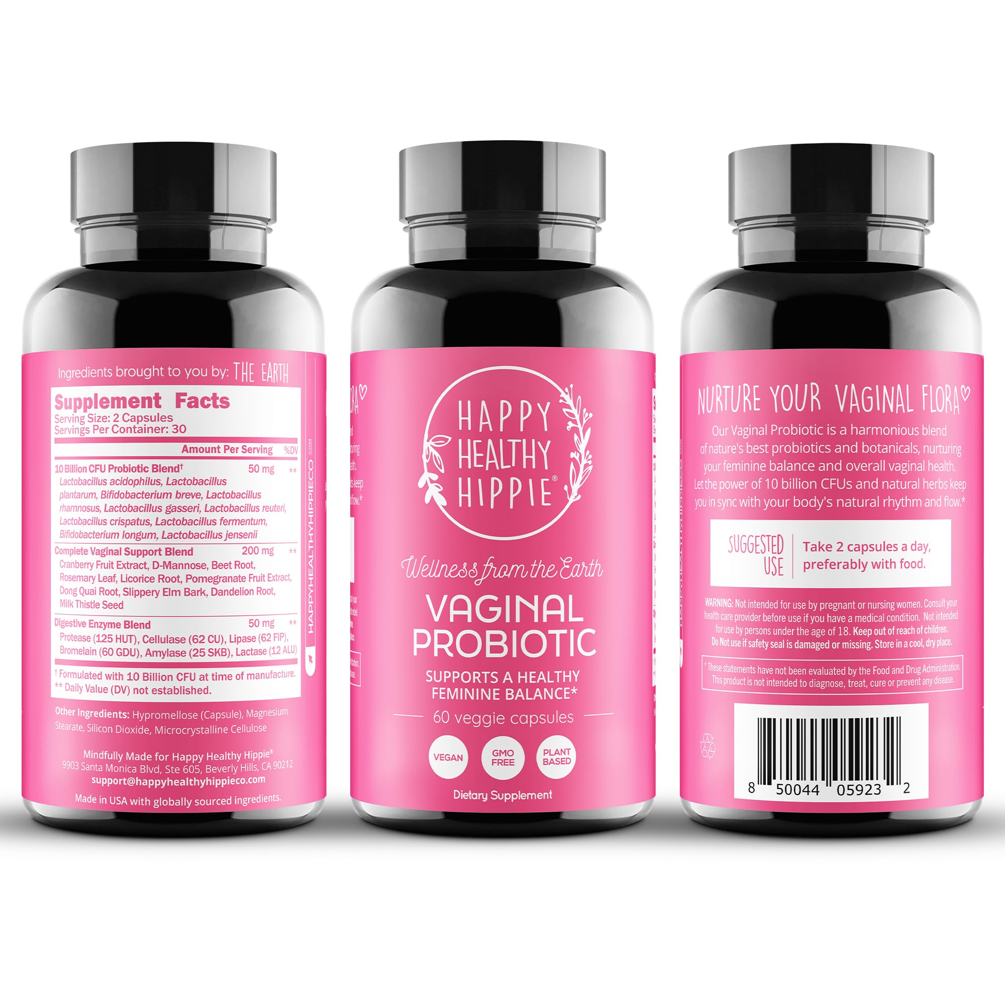 Happy Healthy Hippie – canneberge et D-mannose dans la formule pour soutien urinaire.