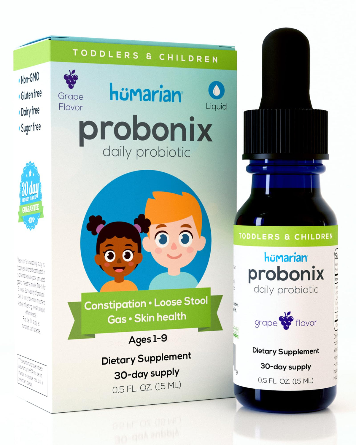 Probonix Humarian bouteille de gouttes pour enfants, soutien potentiel de la digestion.