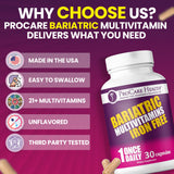 Multivitamine sans fer, soutien nutritionnel quotidien après chirurgie bariatrique.