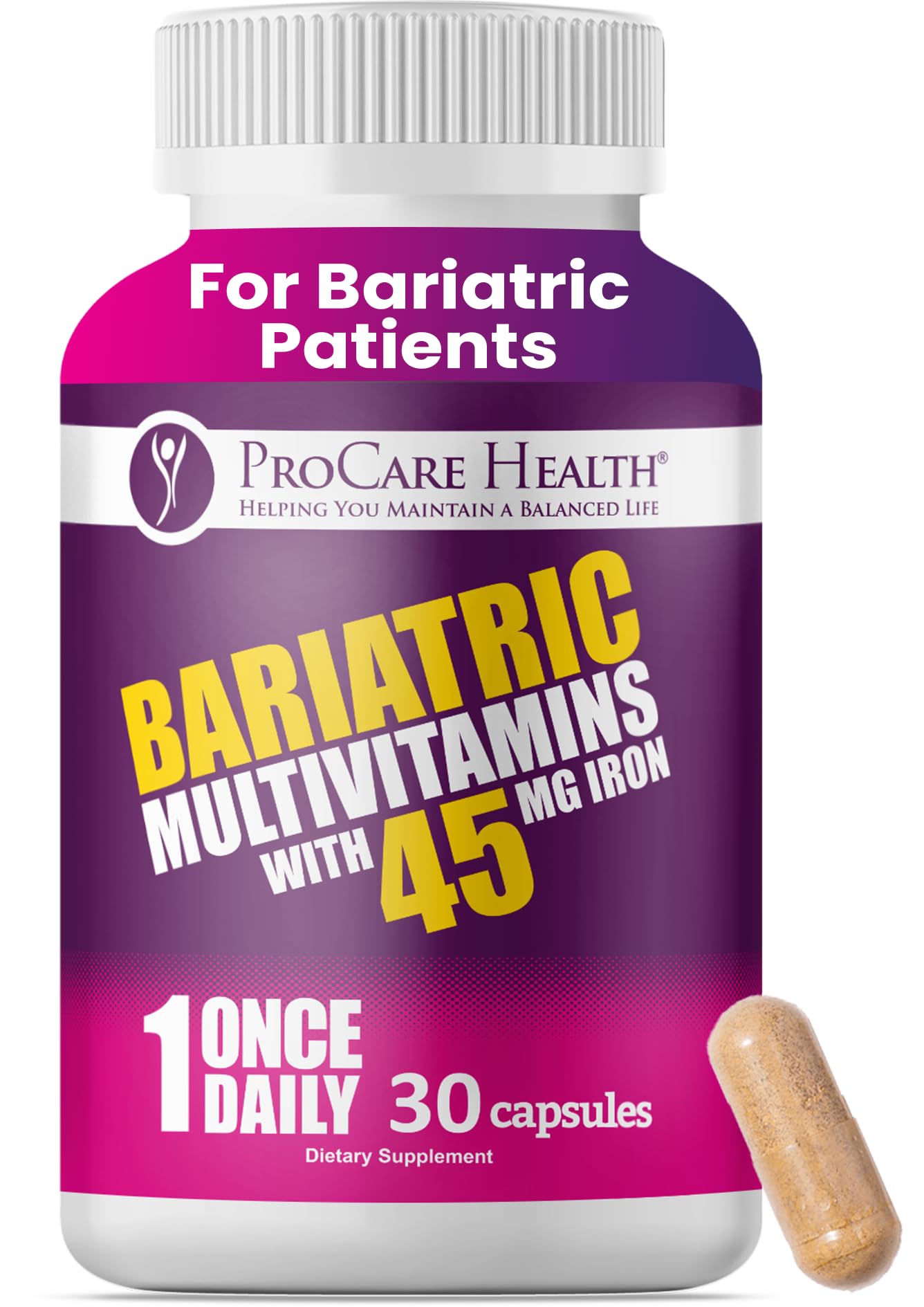 ProCare Health – bouteille multivitamine bariatrique avec capsules faciles à avaler pour post-opération