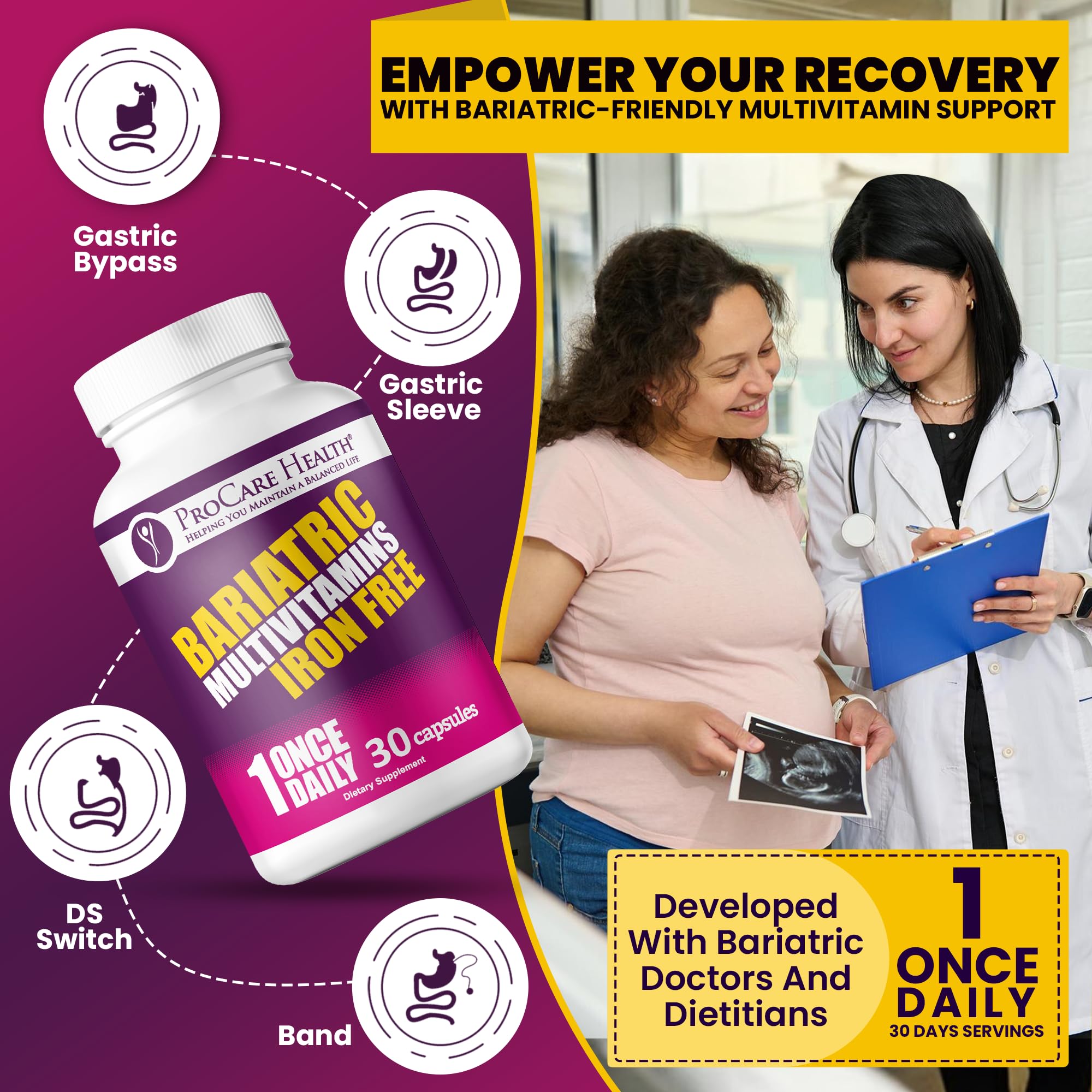 Capsules végétales ProCare Health à dissolution rapide après sleeve ou bypass.