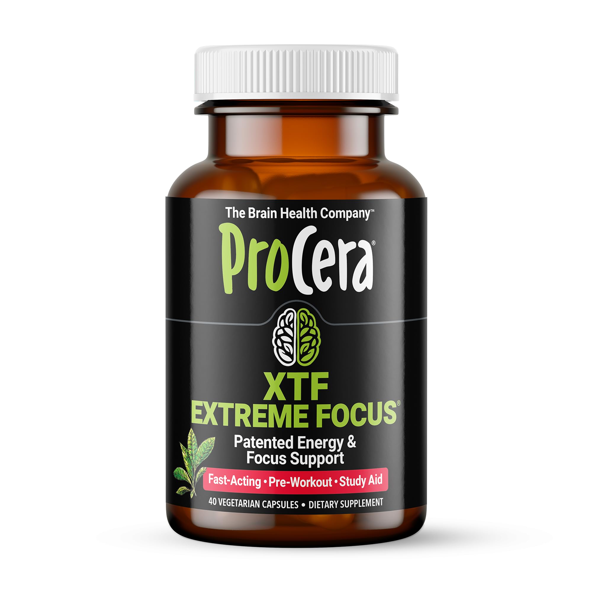 Procera XTF – bouteille de capsules prête à l'emploi, potentiel soutien à la concentration.
