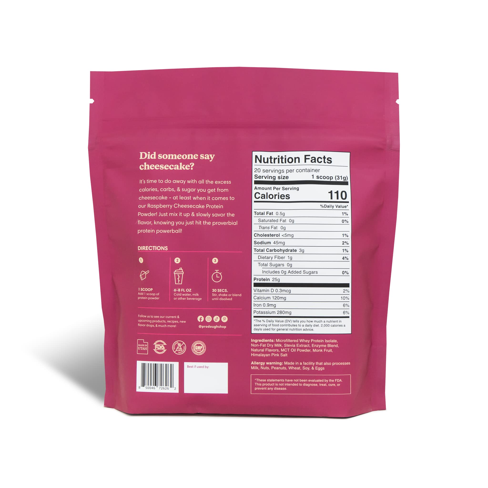 ProDough Gourmet Whey Isolate-dosette, dosage précis pour un mélange pratique.