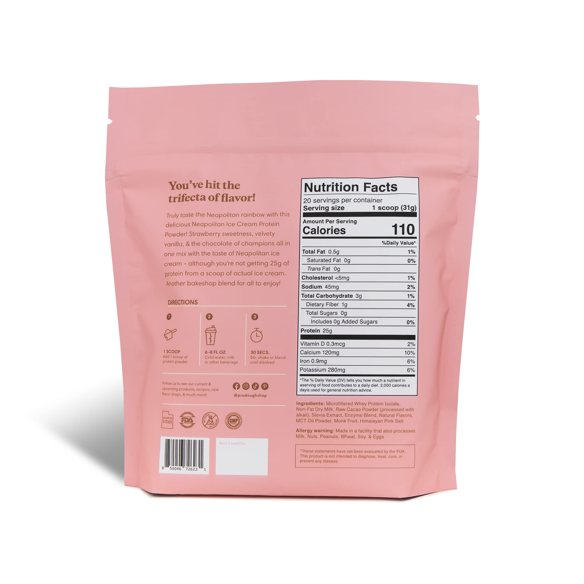 ProDough isolat lait Napolitain, cuillère et texture lisse