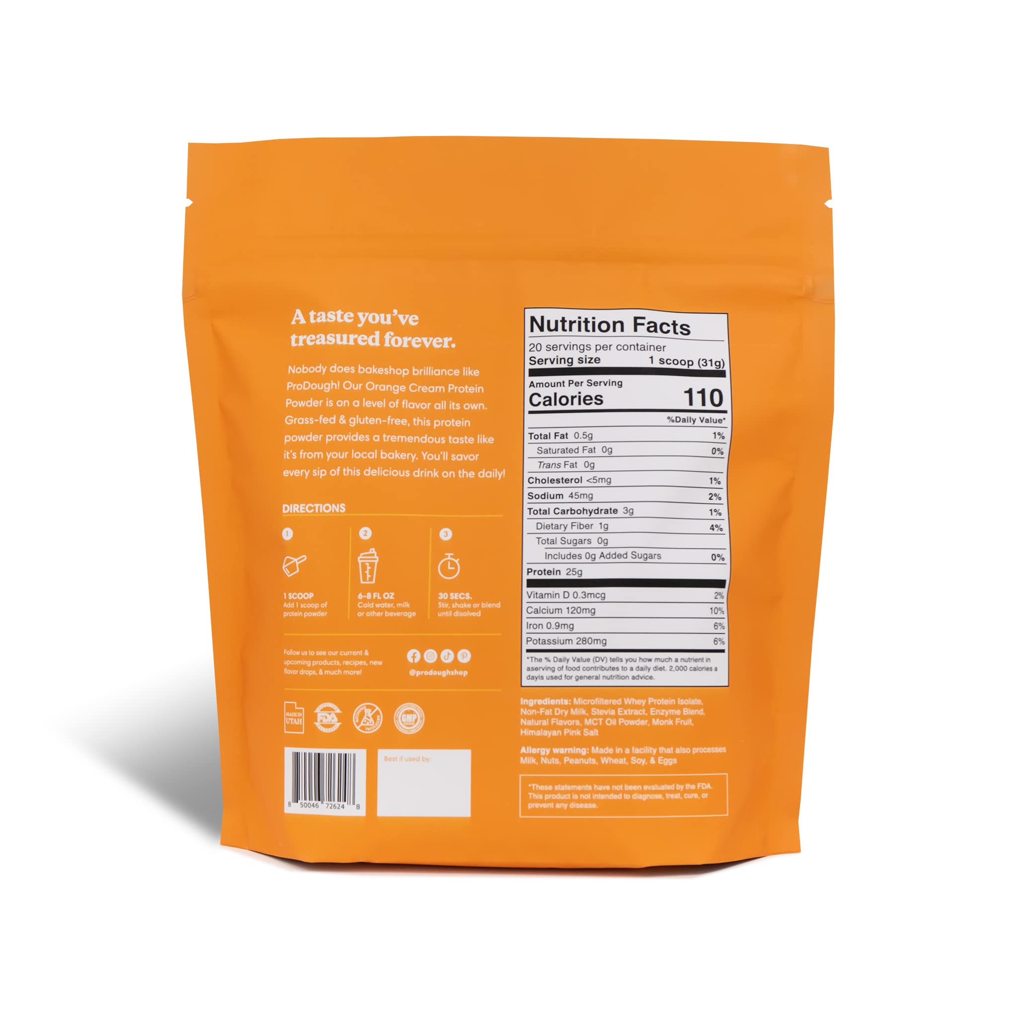 Poudre whey isolate Orange Crème ProDough prête à être mélangée rapidement.
