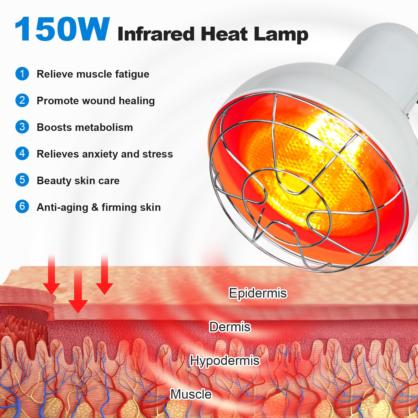 Profey lampe rouge inclinable orientant la chaleur vers le cou et les épaules.