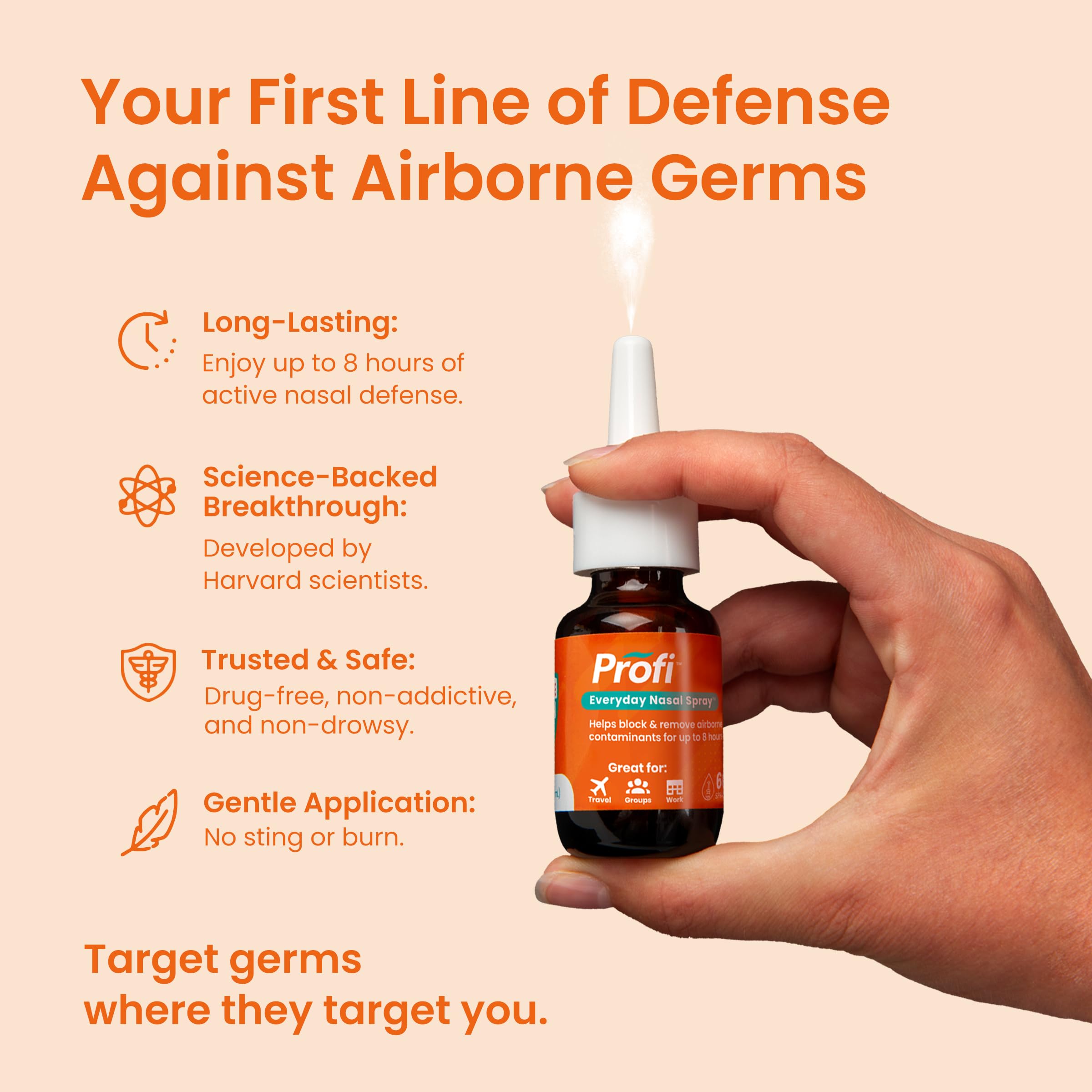 Profi aérosol nasal voyage, défense anti-germes pendant les trajets.