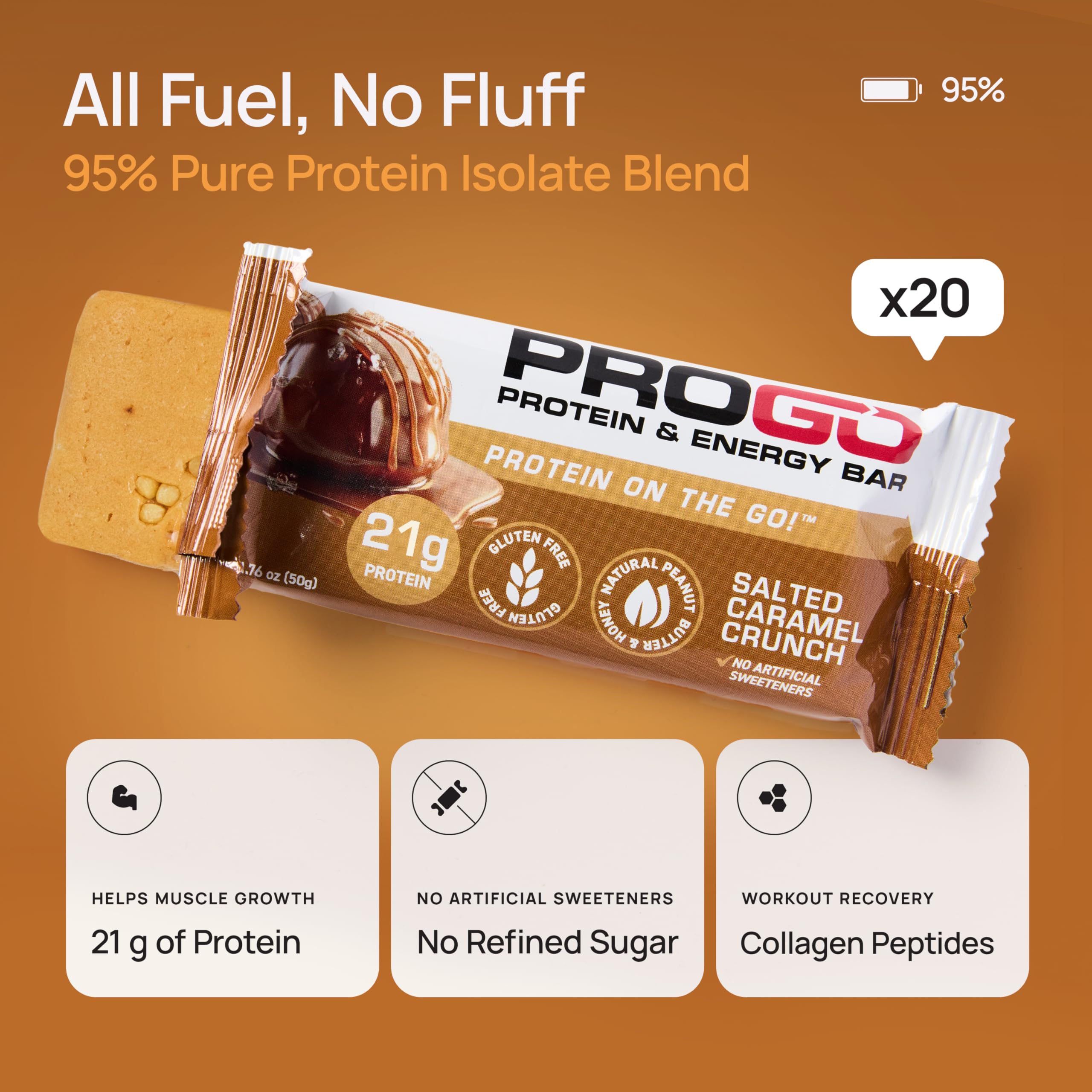 Barres ProGo faible en calories et sucre, énergie propre