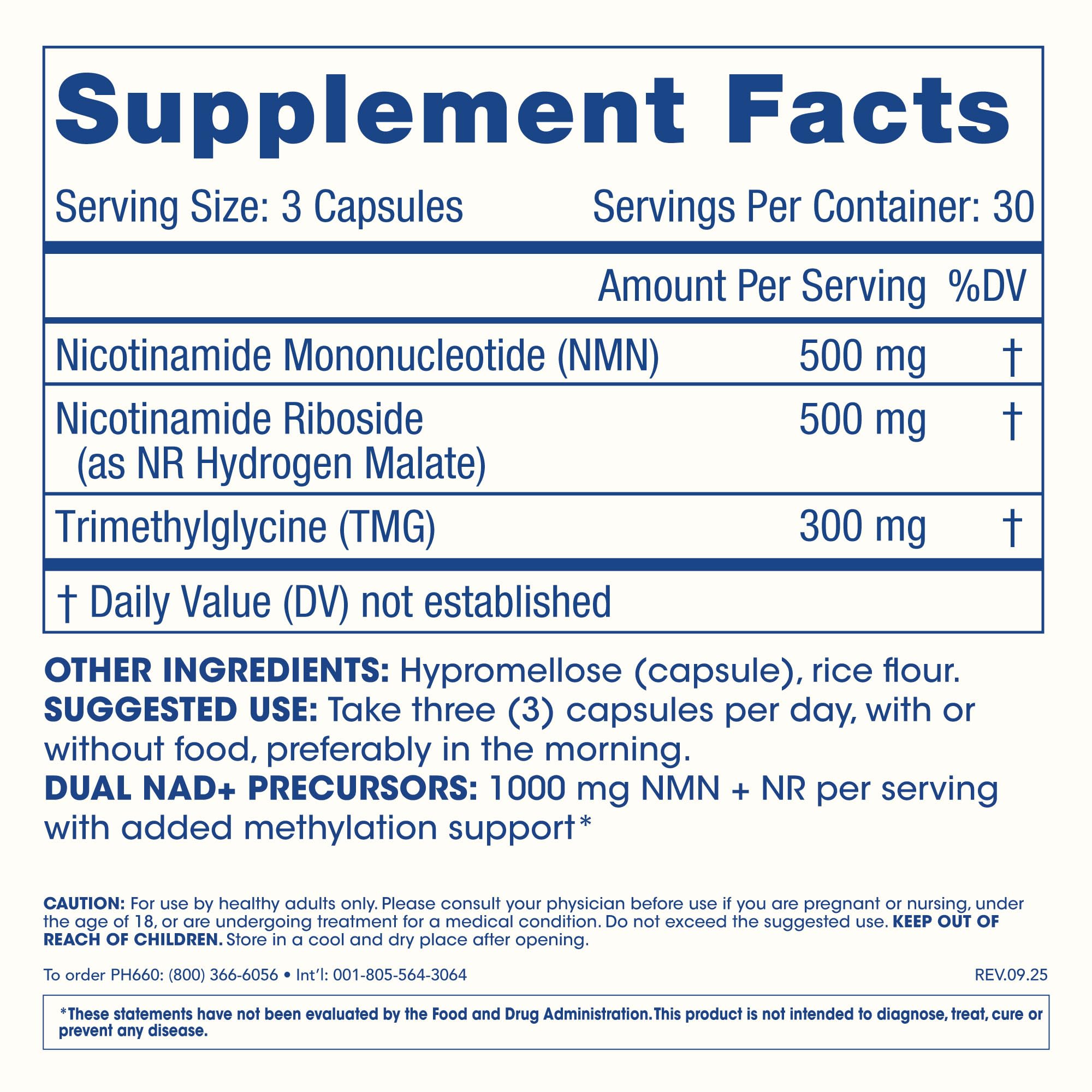 Étiquette ProHealth NMNR Pro Synergy avec dosages clairs.