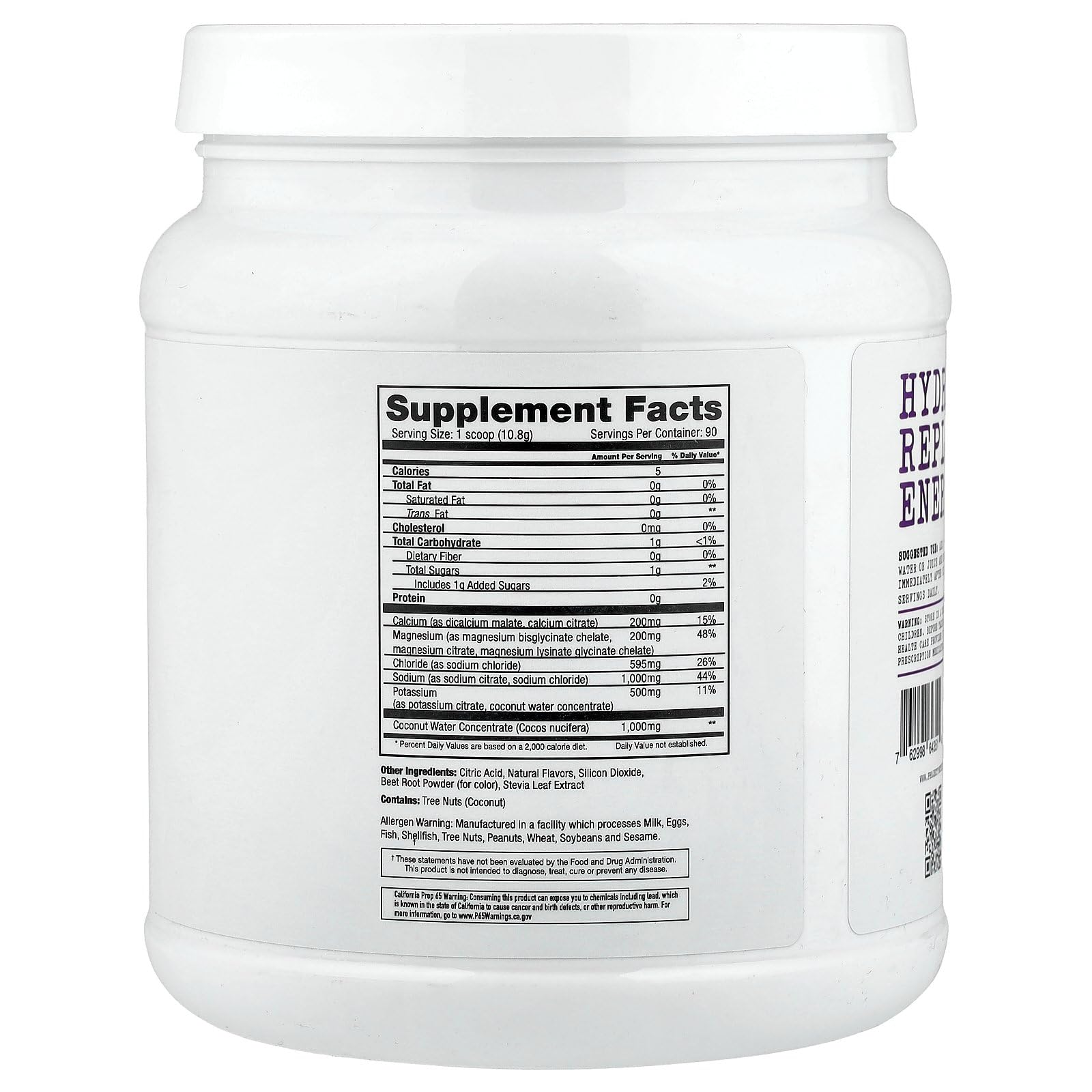 Project #1 Électrolyte Drink Mix concentration noix de coco, soutien musculaire lors d'efforts.