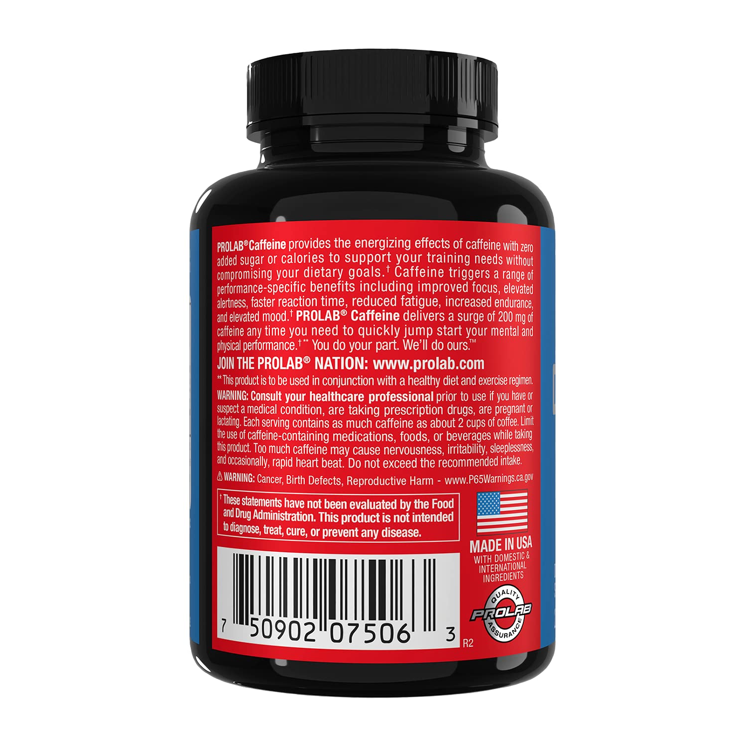 Pré-entraînement avec ProLab caféine 200 mg pour énergie et endurance.