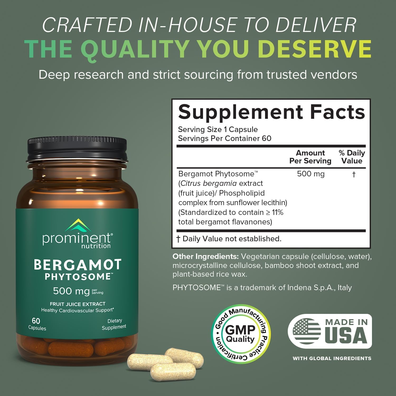 Prominent Nutrition Bergamot Phytosome – emballage, pureté prouvée pour une consommation régulière
