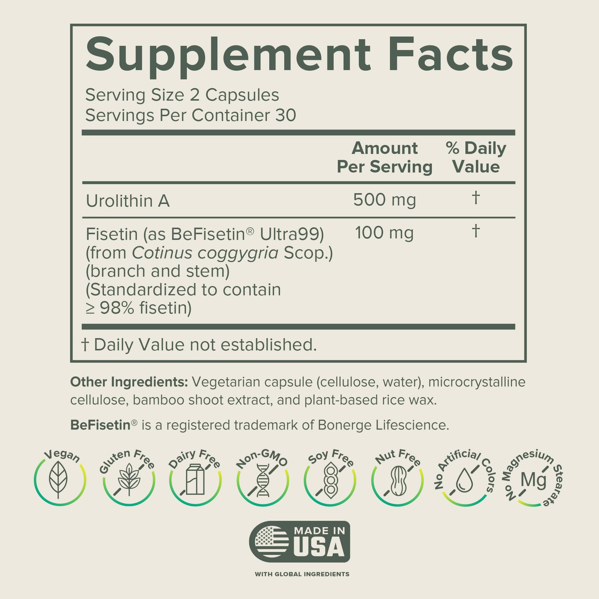 Prominent Nutrition Urolithin A + Fisetin : bouteille 60 capsules pour le quotidien