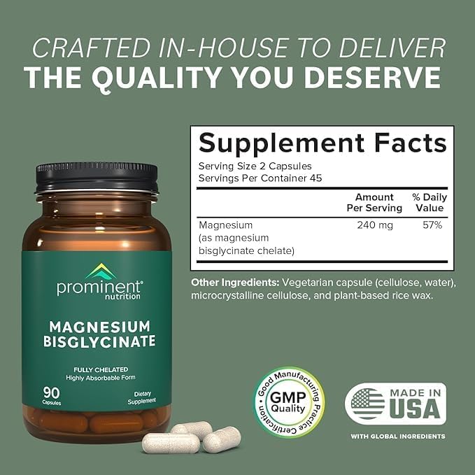 Prominent Nutrition Magnésium Bisglycinate Bouteille, présentation claire et pratique.