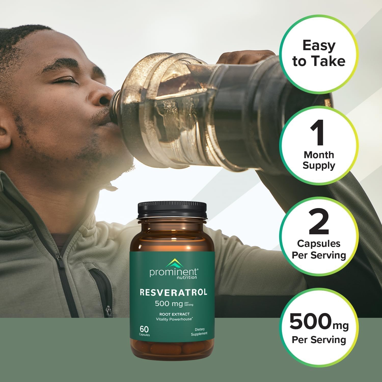 Prominent Nutrition Resveratrol – emballage minimaliste et présentation élégante.