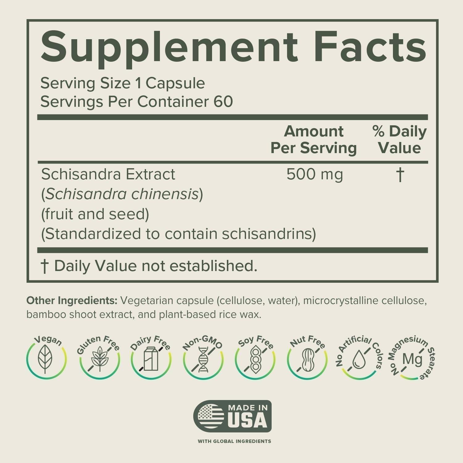 Schisandra Prominent Nutrition capsules vegan, sans colorants et faciles à prendre.