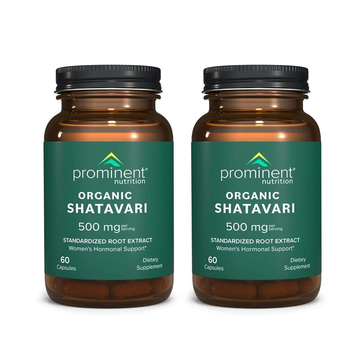 Prominent Nutrition Shatavari: bouteille de pilules soutenant potentiellement l’équilibre hormonal féminin.